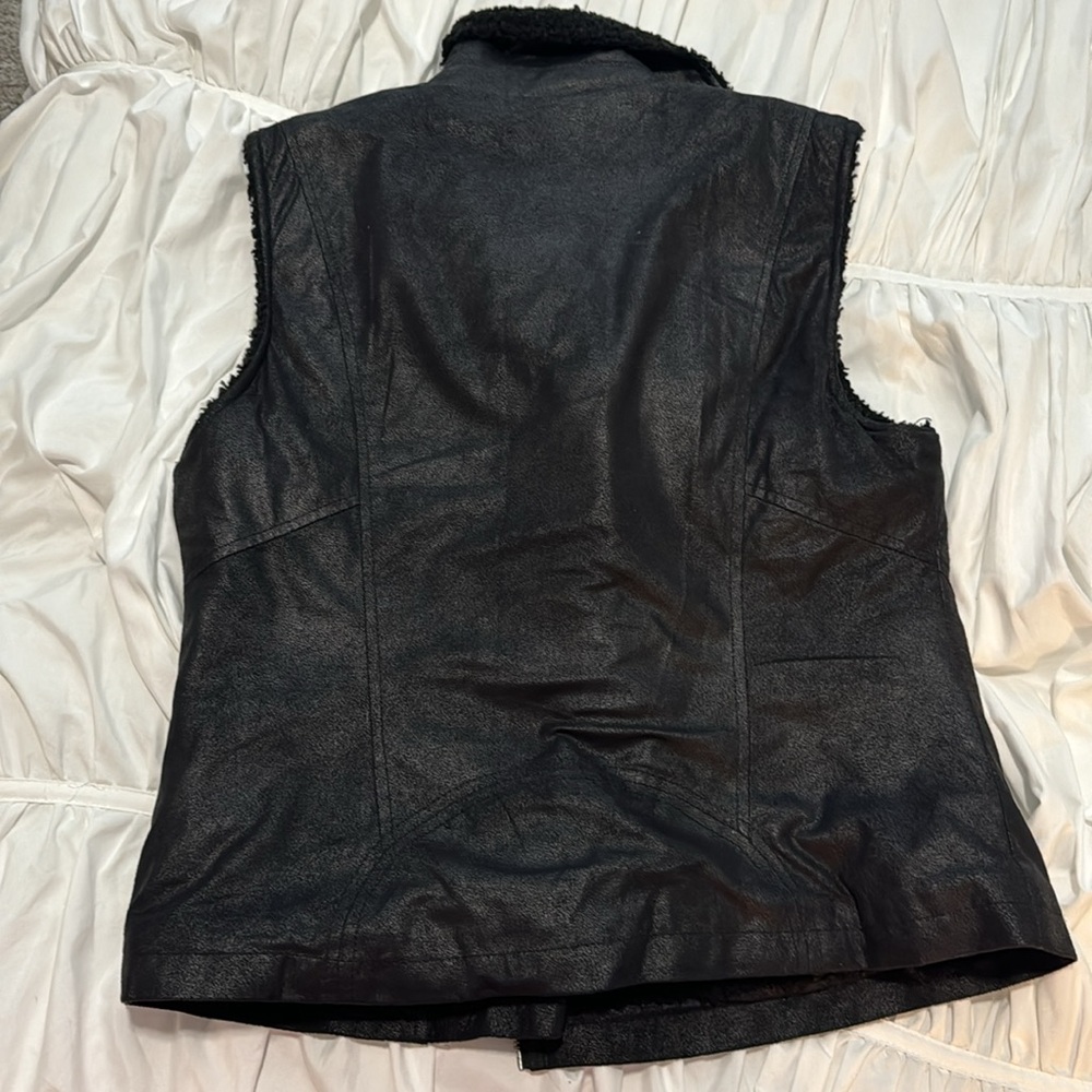 Buttons womens medium fuzzy vest mixed materials zipper full length black - Picture 5 of 7